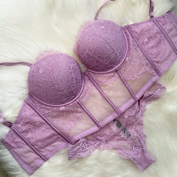 34D/M 2Pc VS Victoria's Secret Very Sexy Longline Add-1 cup Lilac Corset bustier